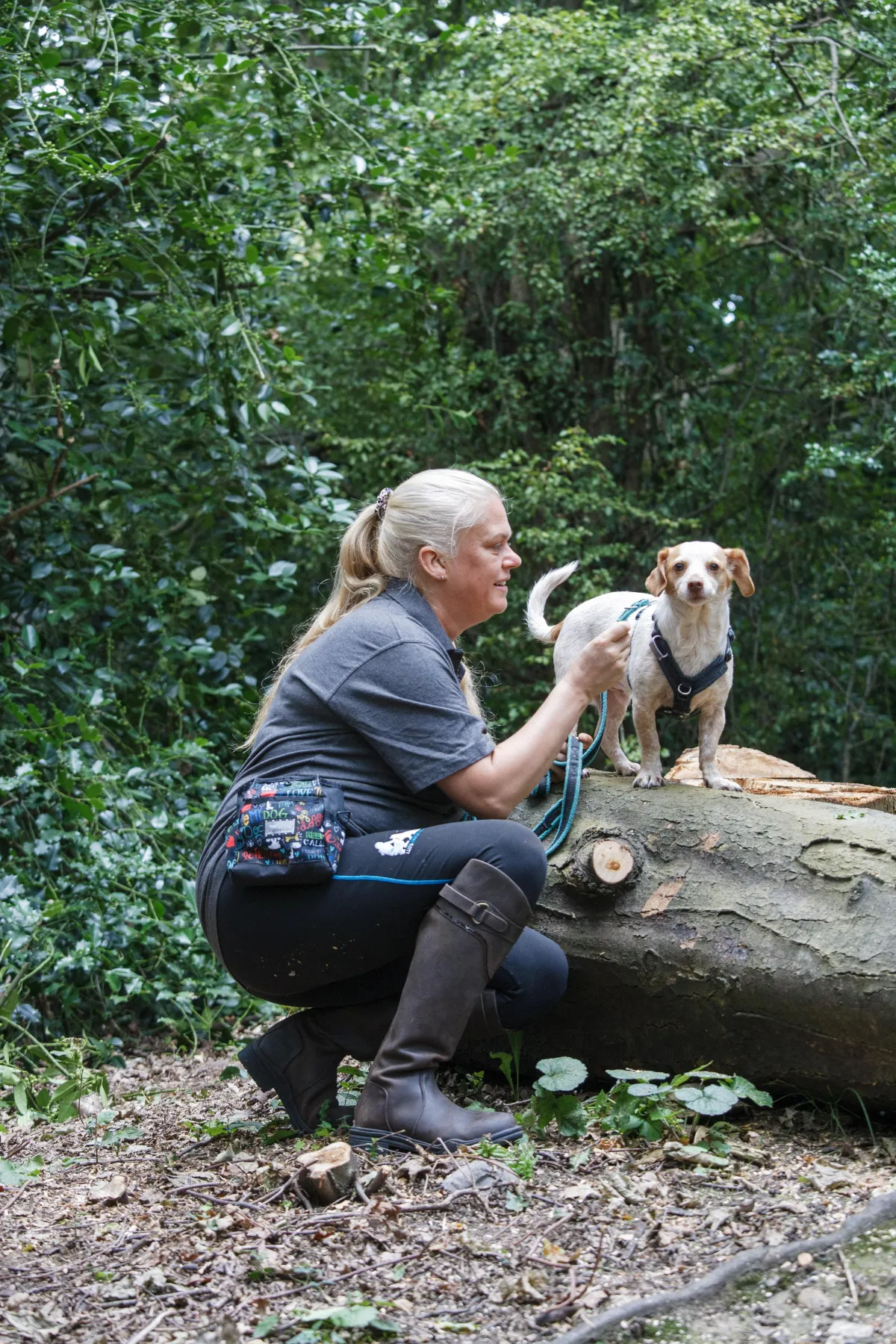 Liz and Fyn training in the forest