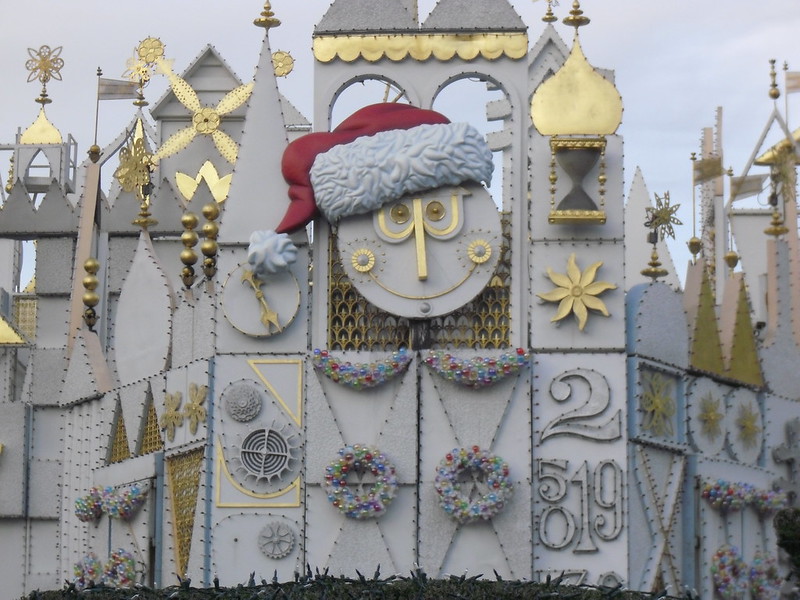 Older version of the It's a small world clock tower facade