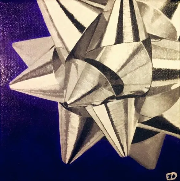 Acrylic painting of a decorative Christmas bow
