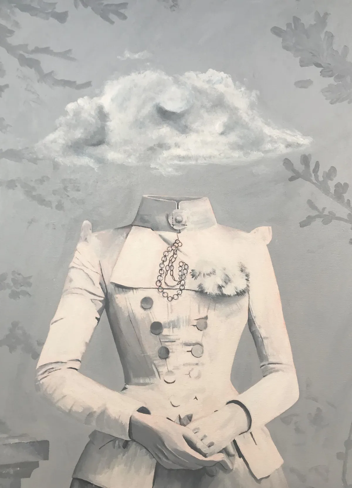 Acrylic painting of a vintage black and white woman with a cloud for a head