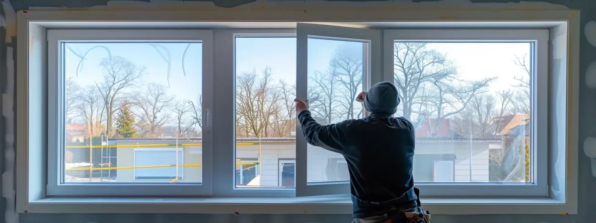 a professional window installer expertly positioning a crystal-clear pane into a sleek, modern frame.