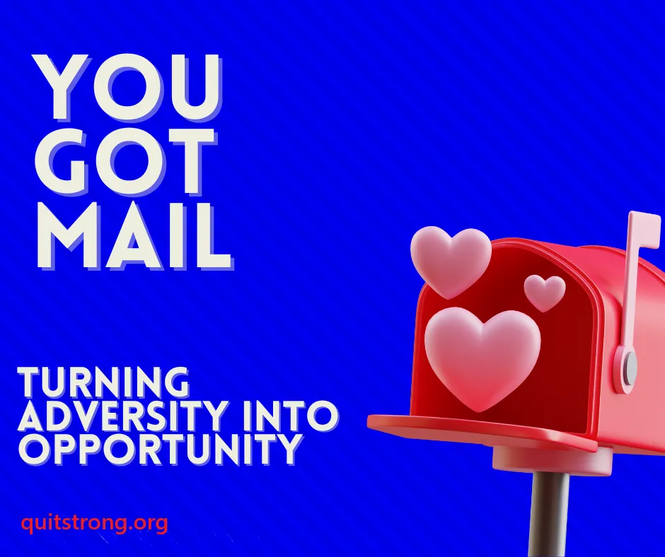 A graphic of a mailbox with hearts going into it. The Text says You Got Mail