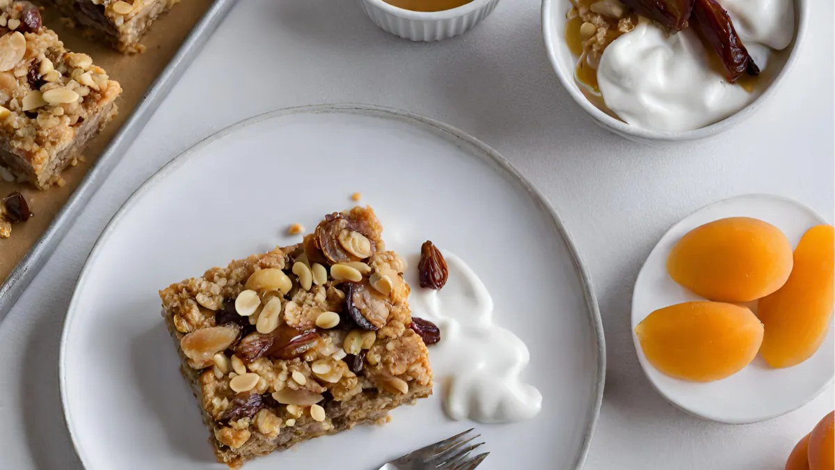 Banana, Apricot and Date Oat Bars with Yogurt