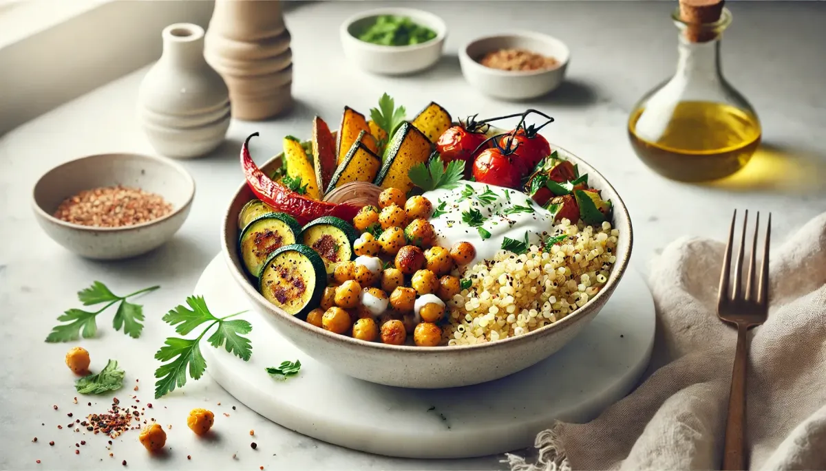 Herbed Chickpea and Roast Vegetable Buddha Bowl