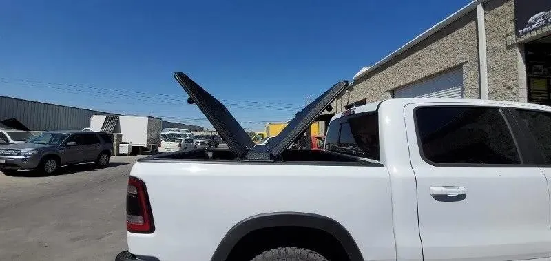 white truck with double ended tonneau cover