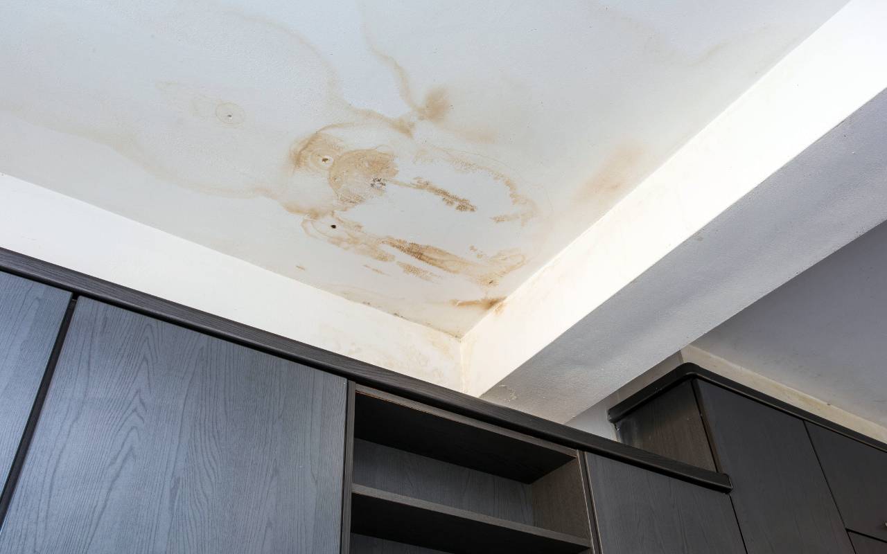 Ceiling water stains from a Roof Leak After Heavy Rain or Snow in New Rochelle after a recent storm.