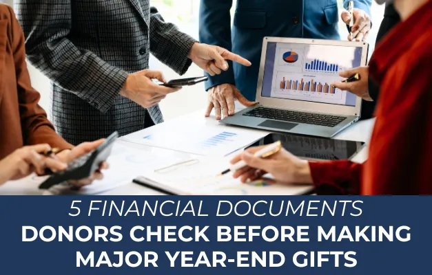 Blog title with picture of donors reviewing nonprofit financial report