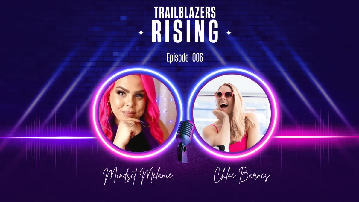 Melanie Branch interviewing content strategist Chloe Barnes on the Trailblazers Rising podcast about entrepreneurship, content creation, and building a successful online business
