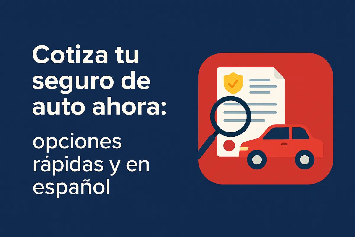 Ilustración digital en español que promueve la cotización rápida de seguros de autos para latinos en Estados Unidos