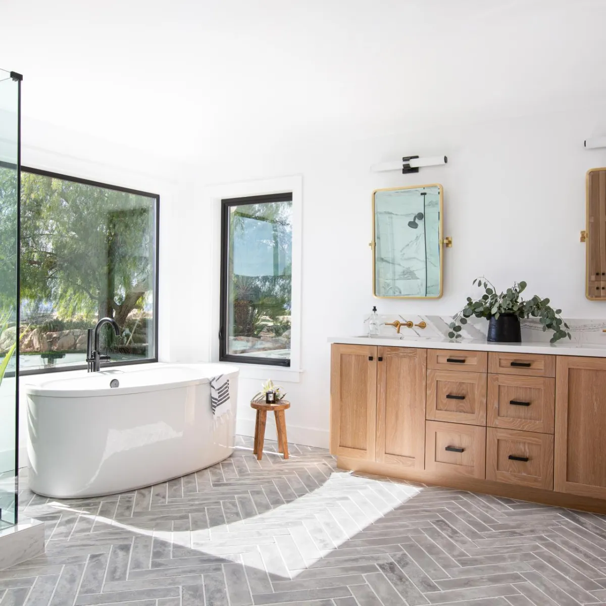 Modern brushed nickel faucet installed on a bathroom sink during a budget makeover.