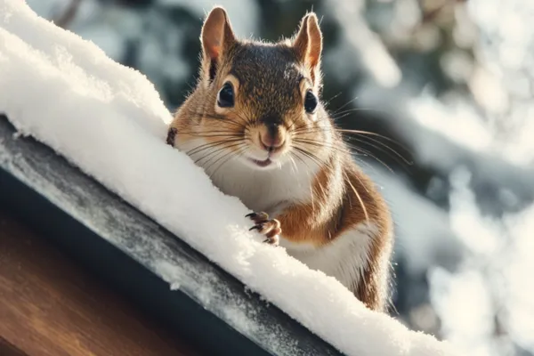 An image of a squirrel on snowy roof