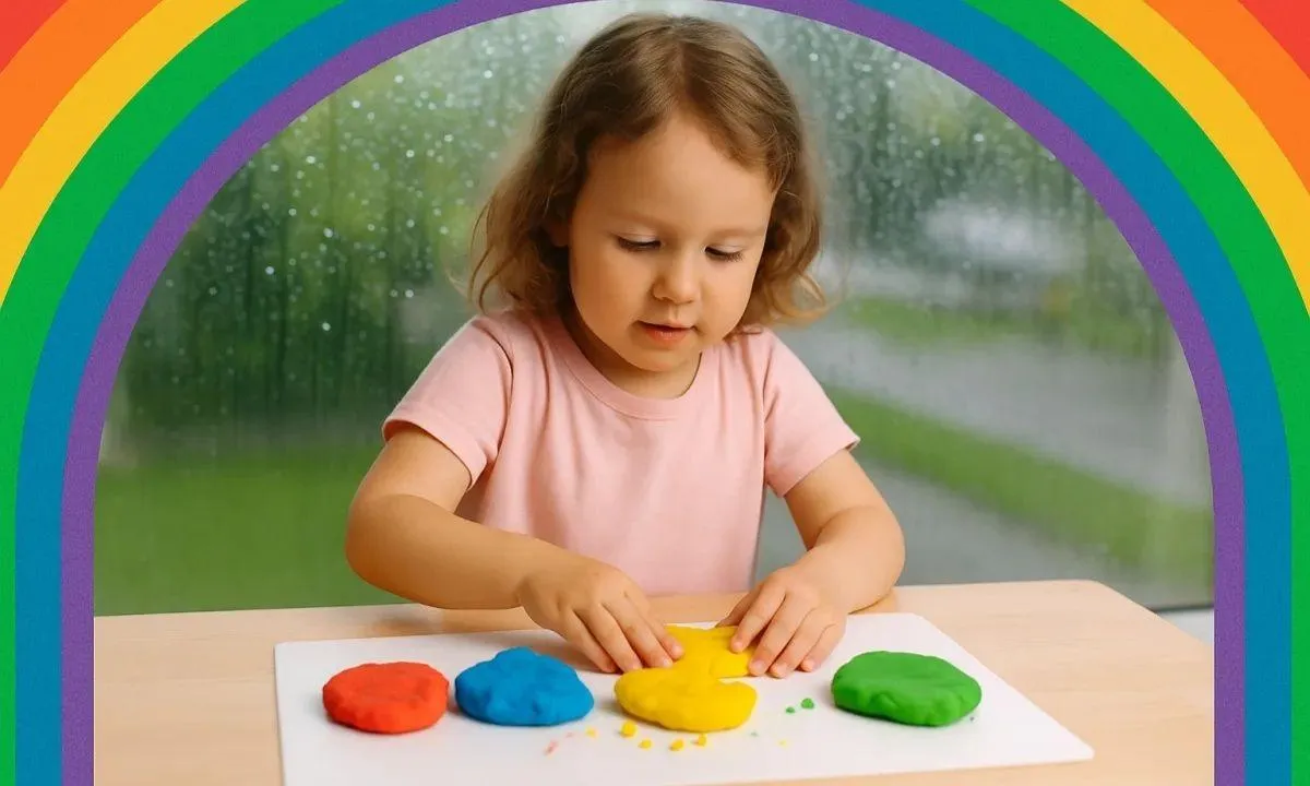 Child Playing With Rainbow Play Dough
