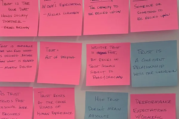 Post it notes with different definitions of trust