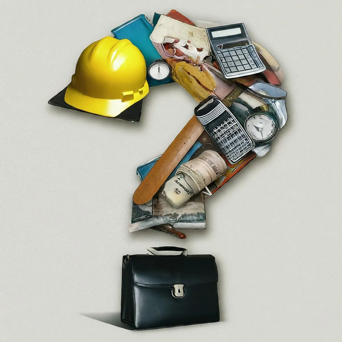 a question mark made of buisness items