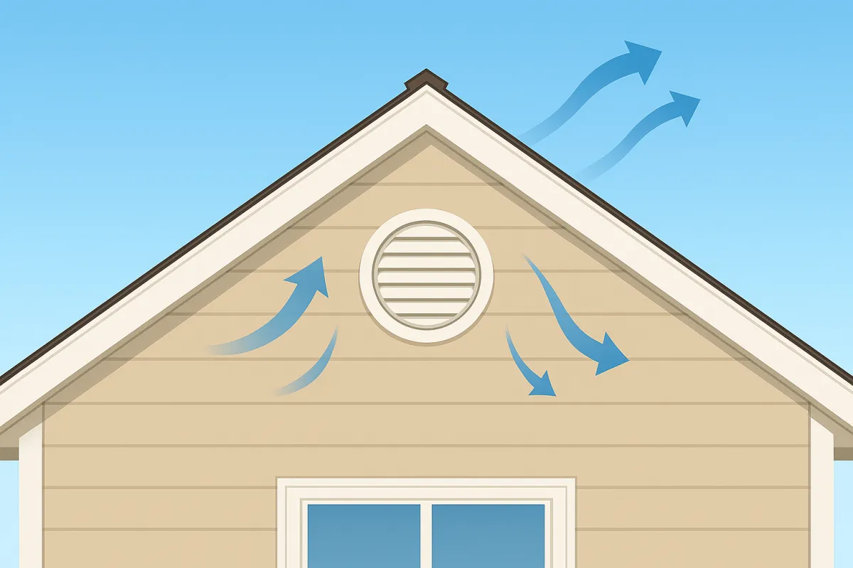 Gable roof wall vent installed at attic peak to support natural attic ventilation