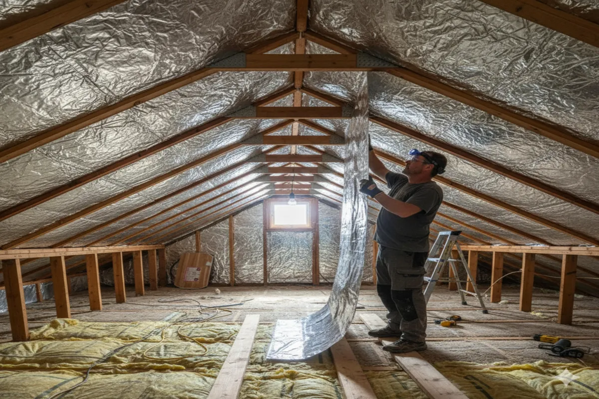 Professional radiant barrier attic insulation installation by expert.