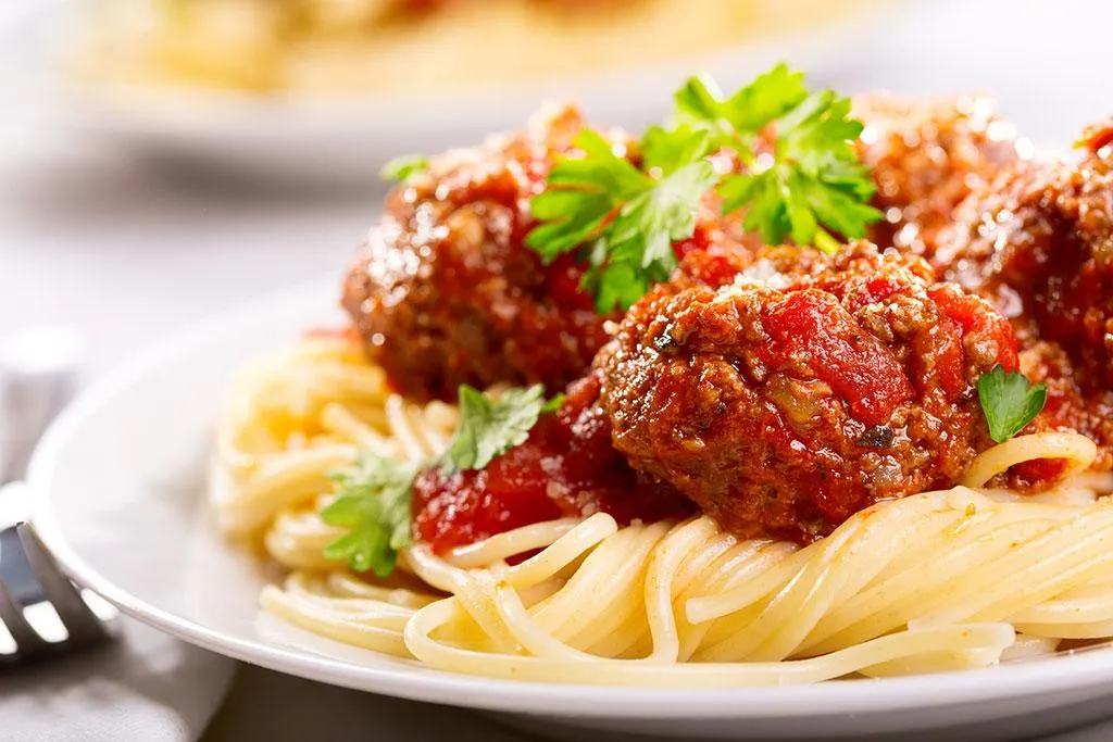 Plate of Mama Kim’s Spaghetti & Meatball Sauce