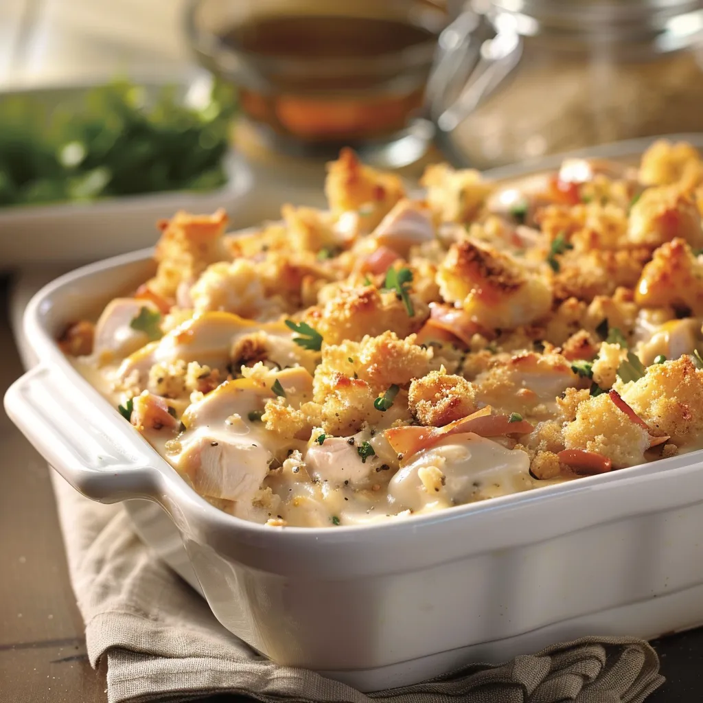 Dish of Pepperidge Farm Chicken Casserole