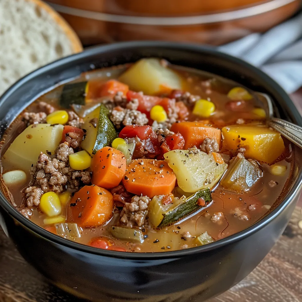 Bowl of Hamburger & Vegetable Soup