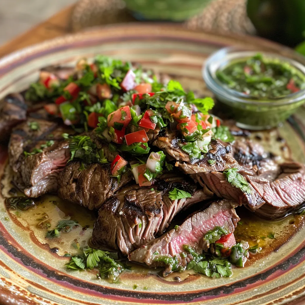 Plate of Skirt Steak with Chimichurri Sauce