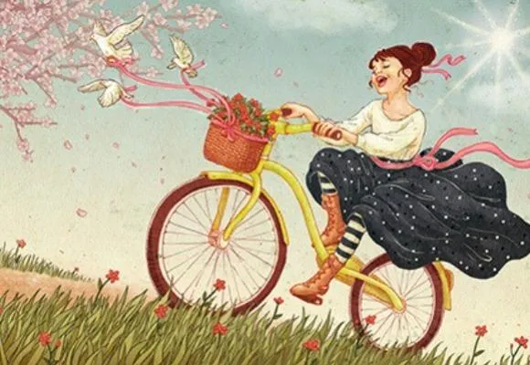 illustrated woman on bike