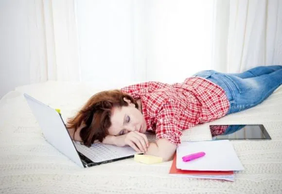 Woman Student Asleep with Laptop