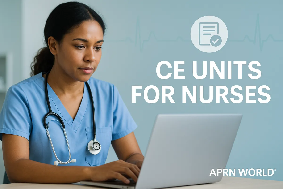 “Nurse completing CE units for nurses online.”