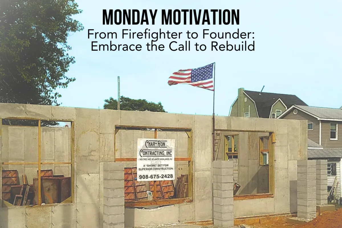 flag blowing in wind at Char-Ron construction site. Char-ron sign in the foreground. 