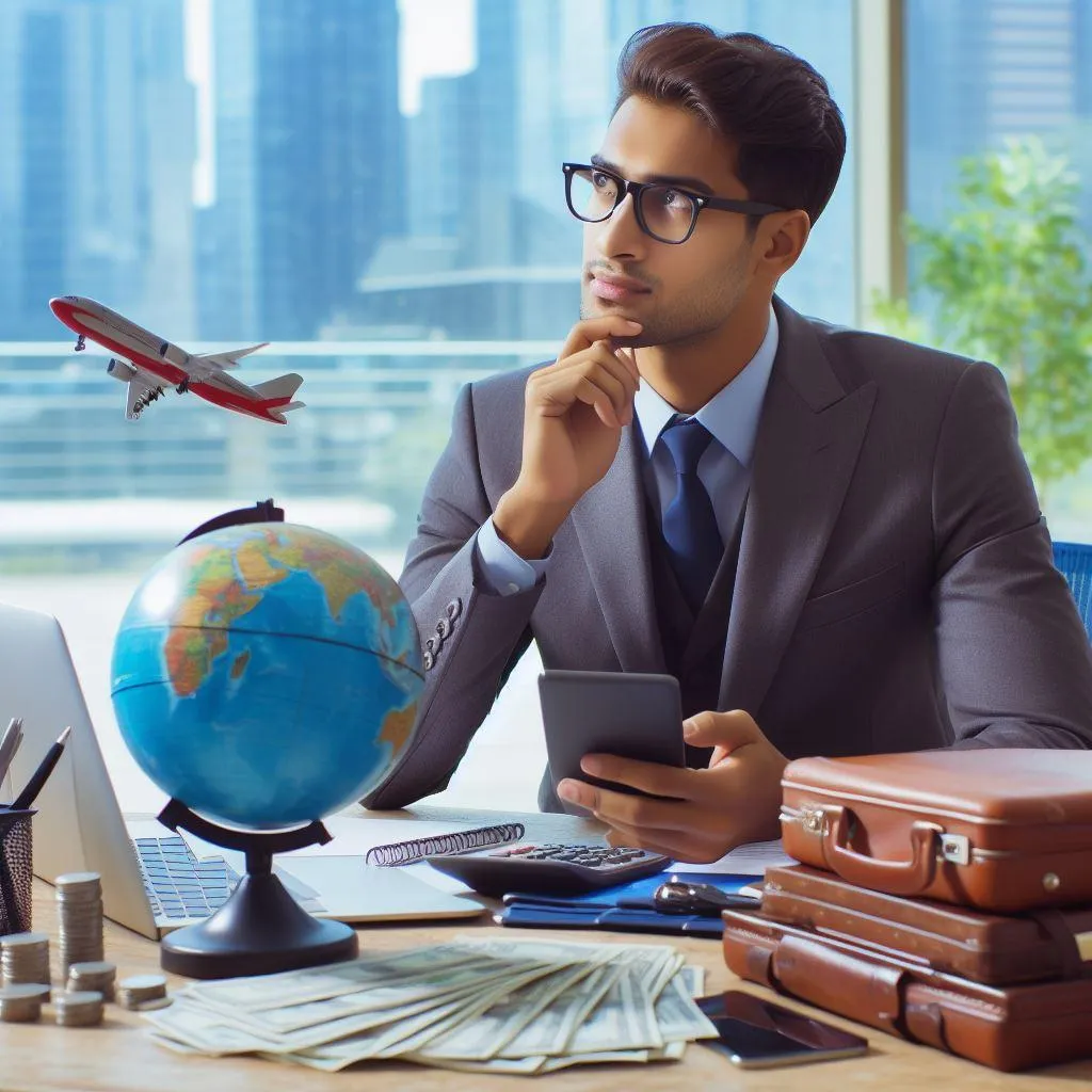 Picture showing a financial professional thinking about his travel plans