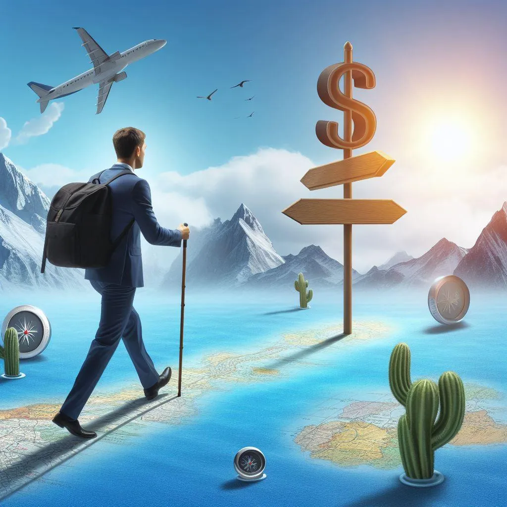 Picture showing a financial professional navigating through unfamiliar terrain in search of a dream vacation destination