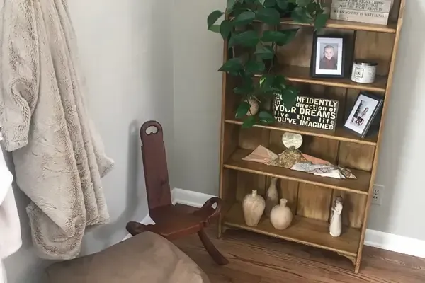 dark wood closet organized