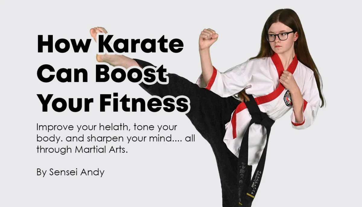 Karate student practicing kicks for fitness