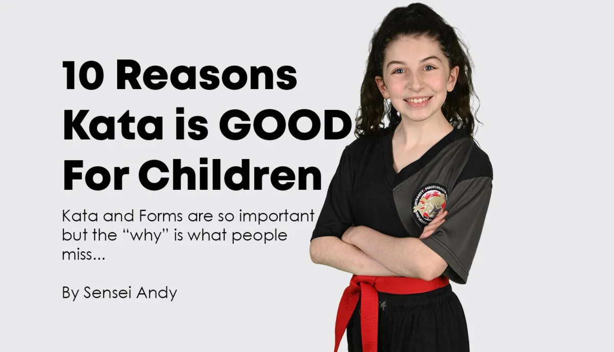 Young martial artist practising a Kata form in class, focused and disciplined during training.
