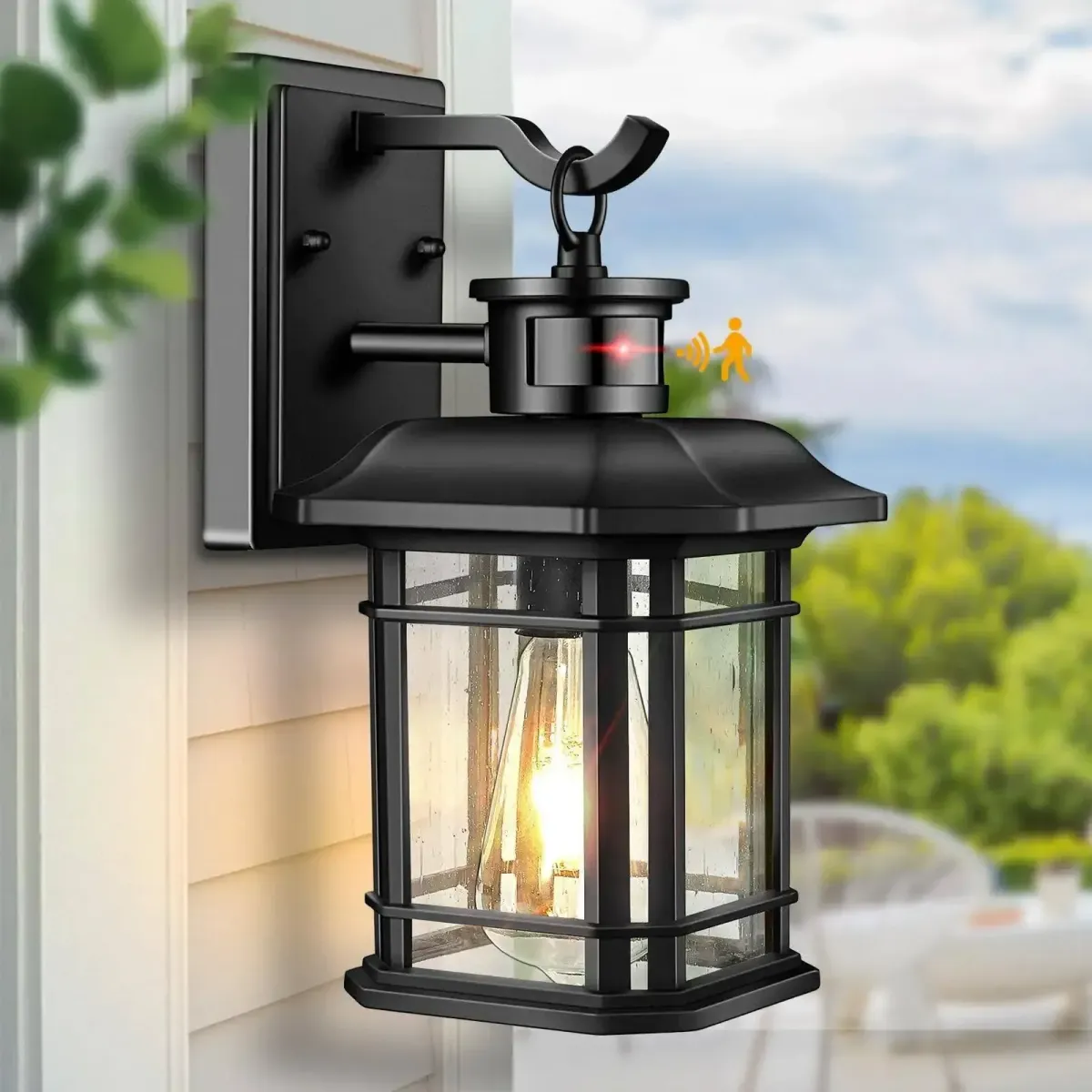 Close up image of an exterior light fixture on a home