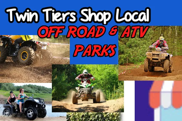 ATV riders exploring scenic wilderness, off-road trails and rugged terrain on powerful 4-wheelers across the Twin Tiers