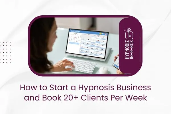 A professional learning how to launch a successful hypnosis business with a scheduling tool, aiming to book over 20 clients per week – HypnoBiz In-A-Box training program.