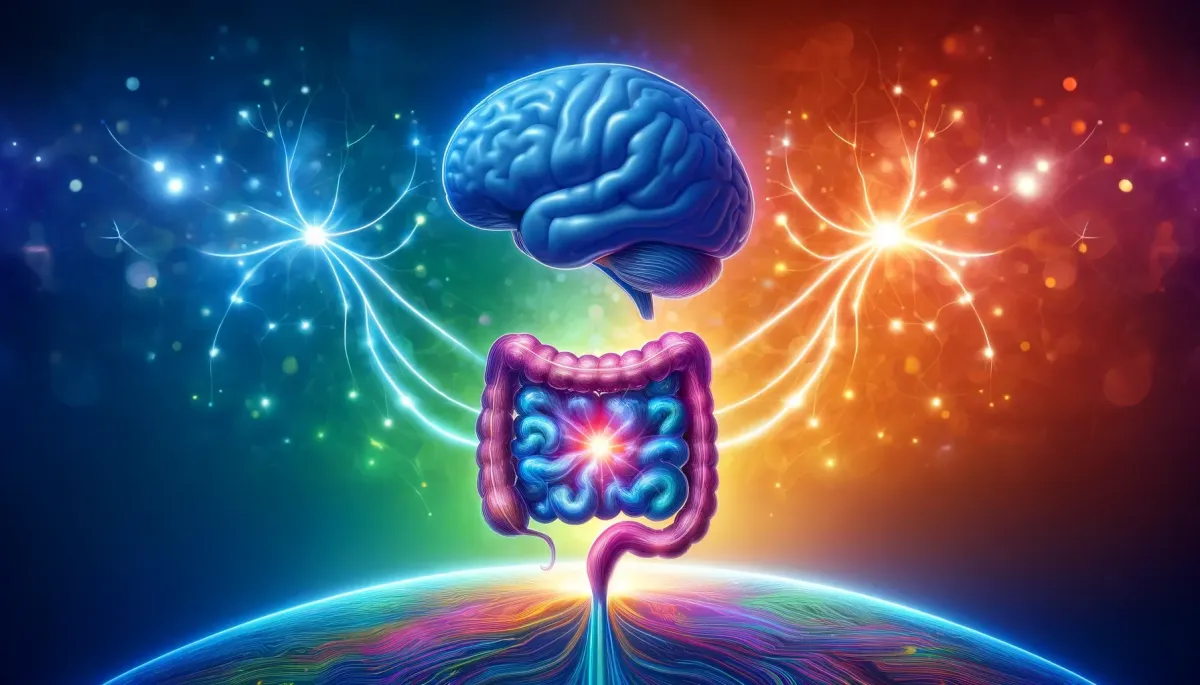 Visual representation of gut microbiome diversity and its connection to mental and immune health in holistic healing