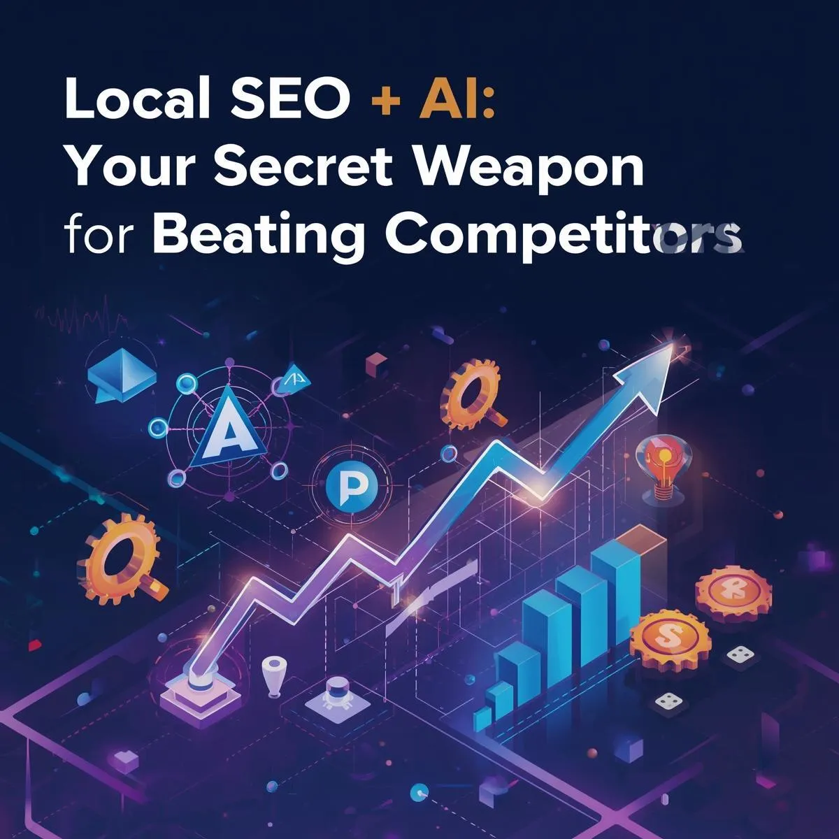 AI technology integrated with local SEO analytics on a digital dashboard showing search growth for a small business