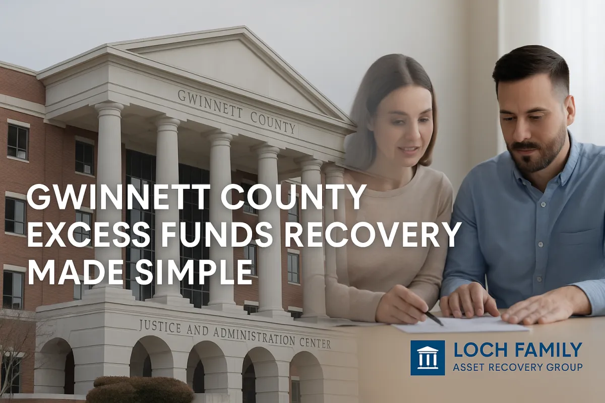 Cover image of Gwinnett County courthouse with Loch Family Asset Recovery Group helping families recover foreclosure and tax sale surplus funds