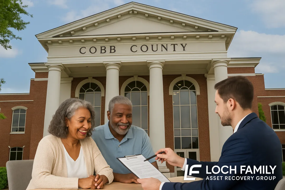 Cover image of Cobb County courthouse with Loch Family Asset Recovery Group assisting homeowners and heirs in recovering foreclosure and tax sale surplus funds