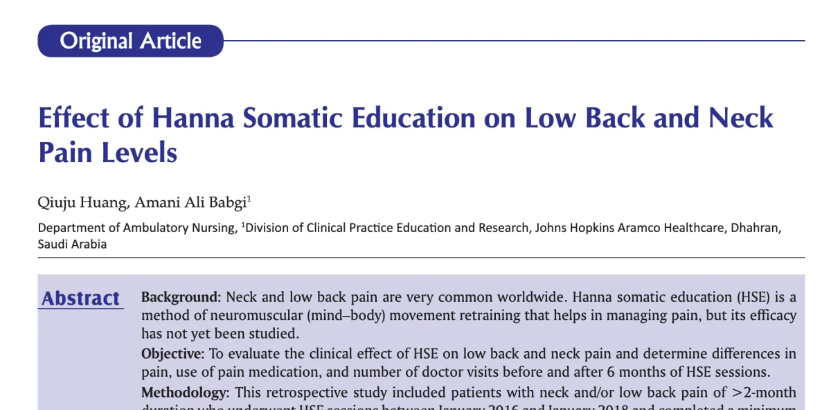 Study on effect of Hanna Somatics on neck and back pain