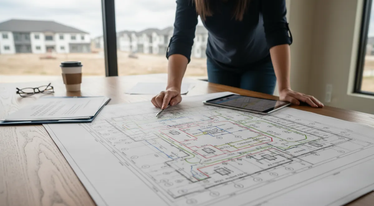 Detailed site plan and blueprint showing planned utility connections and transformer placement for a new affordable housing development