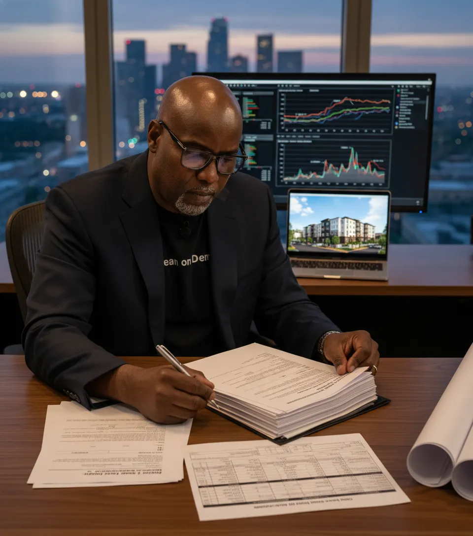 Alvin Hope Johnson reviewing documents for bonds for multifamily housing project