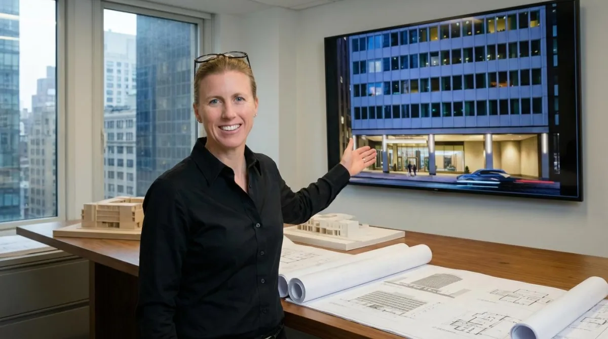 Kelly showing their 'The Pearl House' project