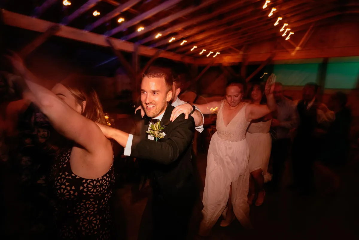 Guests dancing at a wedding