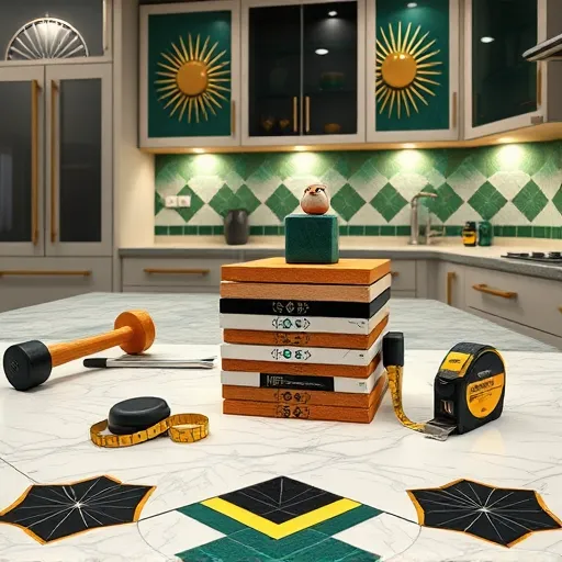 A detailed, vibrant illustration of a luxurious kitchen scene highlighting various non-slip flooring options. The opulent kitchen features ornate high Renaissance design elements such as intricate moldings, polished marble countertops, and classical arches. The floors showcase diverse textures and patterns, including mosaic tiles with elaborate designs, polished natural stone with a subtle gloss, textured cork tiles, and modern rubberized surfaces with embossed patterns, seamlessly integrated within the space. Soft light streams through tall, arched windows, casting warm golden hues that enhance the richness of materials and create an elegant, calming atmosphere. Playful details include a miniature marble statue slipping on a coated section of flooring and a whimsical mosaic pattern depicting stylized fruits and vegetables, subtly emphasizing safety features. The background reveals a lush outdoor view with classical columns and greenery, complementing the timeless elegance of the scene. The illustration's intricate brushwork and luminous color palette evoke High Renaissance grandeur, using warm golds, deep reds, cool whites, and earth tones to convey harmony, craftsmanship, and the diverse safety and aesthetic qualities of modern kitchen flooring options.