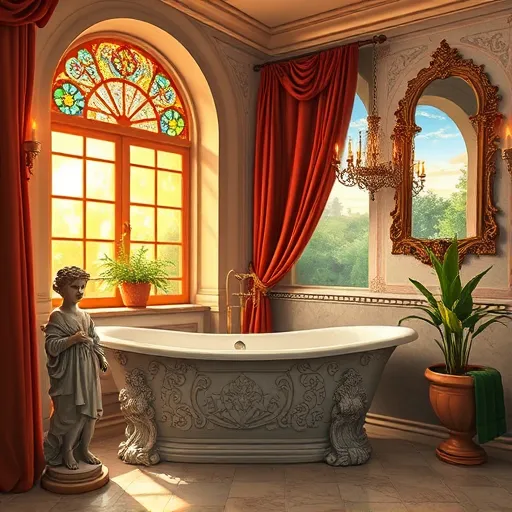 A vibrant Rococo-inspired scene depicting a vintage kitchen transformed for summer barbecues. The space features elegant swirling floral motifs and gilded embellishments framing the scene. Marble countertops, ornate brass fixtures, and carved wooden cabinets with subtle floral patterns create a luxurious ambiance. Pastel colors of blush pinks, soft creams, and shimmering gold accents evoke warmth and sophistication. Prominently, a rococo-style tipping spoon and an oversized, ornate barbecue grill with scrollwork sit side by side, merging culinary elegance with festive readiness. Quirky details include lace-shaped skewers, tiny faux fireworks nestled among potted herbs styled as rococo bouquets, and delicate lace-patterned drapes fluttering in a gentle breeze. In the background, an ornate window reveals a lush garden with blooming flowers, wrought iron fencing, and stylized trees, suggesting lively summer gatherings. The scene exudes playful refinement and whimsical luxury, capturing the anticipation of outdoor summer celebrations in a detailed Rococo art style.