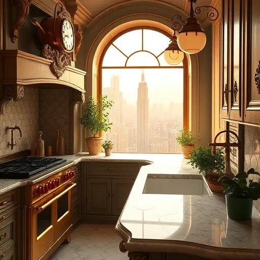 Abstract expressionist painting depicting bespoke kitchen design in Hoboken, New Jersey: bold, sweeping brushstrokes represent sleek countertops and cabinets, complemented by vibrant splashes of blue, orange, green, white, and black. Urban elements like stylized Hoboken historic buildings form a whimsical skyline embedded within lively, swirling patterns of kitchen utensils such as spoons and spatulas. The textured background evokes industrial-chic influences with hints of brick and metallic surfaces, while ripple-like water motifs symbolize Hoboken's waterfront location. The dynamic composition exudes creativity, craftsmanship, and energetic urban atmosphere, emphasizing innovative kitchen architecture in a colorful, abstract New Jersey cityscape.