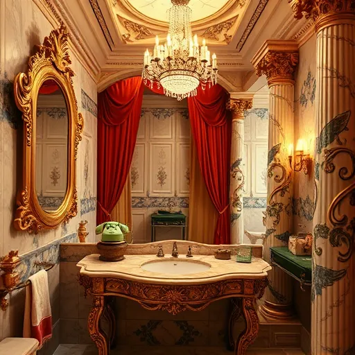 An elegant Art Deco-inspired illustration of a vintage-style kitchen scene demonstrating how to repair cracked kitchen tiles. The scene features a geometric tile pattern in rich golds, deep blues, and soft creams, highlighting sophistication and craftsmanship. In the foreground, polished marble countertop displays shiny tools like brass-tipped grout spatulas, a magnifying glass, and a small tube of matching grout, arranged artistically. A cheerful ceramic cat toy adds a whimsical touch, observing the scene. Behind, a glossy backsplash shows cracked tiles with stylized crack patterns, while vintage-style gloves hold a delicate brush and grout sponge, poised for repair. The well-lit kitchen has streamlined cabinets, geometric shelving, and warm tones that evoke professionalism and creativity. Metallic accents such as brass handles and trims add opulence, creating a balanced atmosphere of meticulous craftsmanship and lively energy, perfect for a blog cover on repairing cracked kitchen tiles with style.