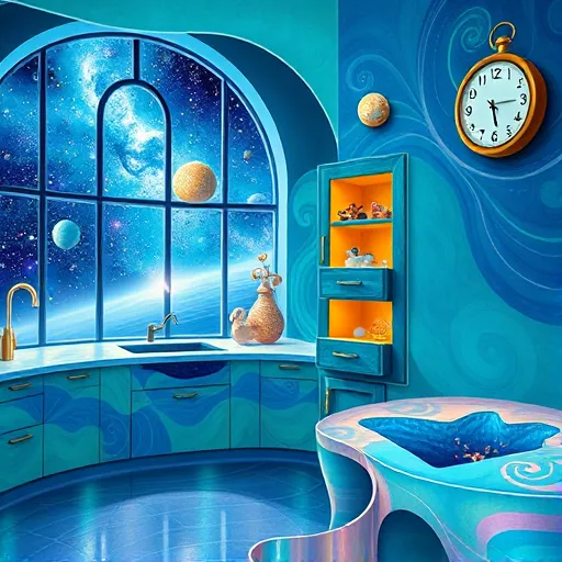 A vibrant OpArt-style illustration showcasing bathroom remodeling experts at work, featuring bold geometric patterns and playful optical illusions. The scene includes stylized tools such as hammers, paintbrushes, and tile cutters integrated into swirling, overlapping motifs that evoke movement. Exaggerated, hypnotic tile mosaics cover the walls, with repetitive patterns drawing the viewer’s eye around the scene. Quirky details include cartoonish water droplets with surprised expressions bouncing off shiny fixtures, and tiny whimsical tools perched atop geometric sinks and countertops. Foreground elements like faucets and mirrors are abstracted into optical illusions that create a sense of depth and dynamism, emphasizing craftsmanship and precision without human figures. The background features a sleek bathroom environment rendered in black-and-white patterns accented with vibrant colors like teal, mustard yellow, and soft coral, adding liveliness and professionalism. The overall mood is upbeat and inventive, blending hypnotic OpArt effects with modern bathroom remodeling visuals to create a lively, creative, and slightly whimsical scene ideal for attracting attention on blog covers.